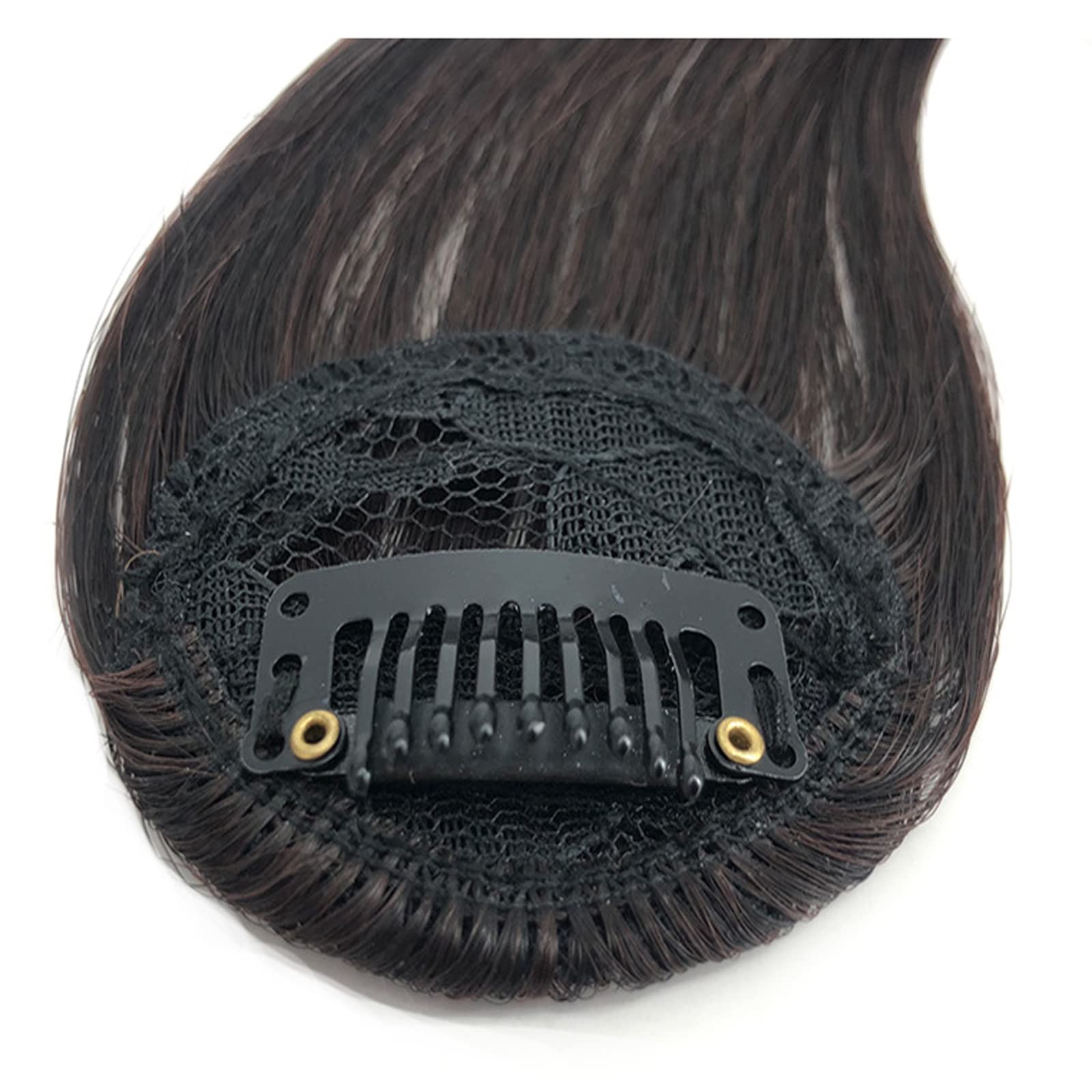Flequillo de Halloween con clip de cabello 100% humano, flequillo curvado y tenues para mujer, extensiones de cabello para uso diario (marrón oscuro) 5