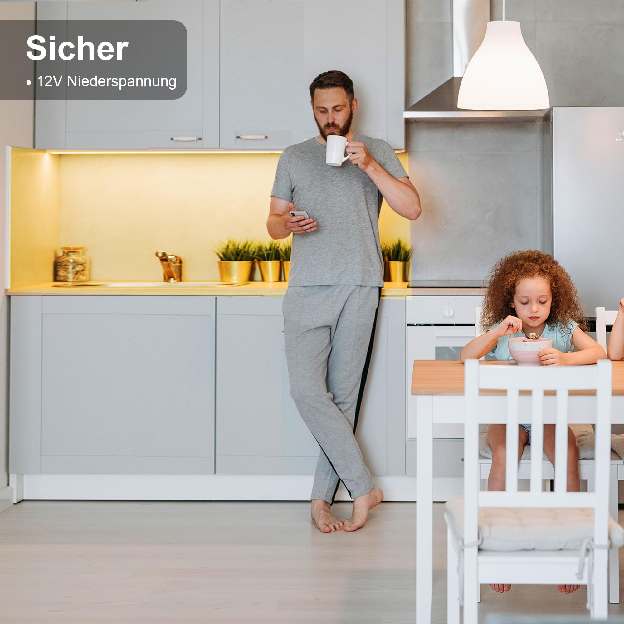 WOBANE 2m LED Unterbauleuchte,Unterschrank Beleuchtung küche mit Schalter,Heller 4 x 50cm Warmweiß küchenunterbauleuchte,12V lichtleiste für TV,Regale,Schrank,Vitrinen,Schreibtisch,1200 Lumen,2700K