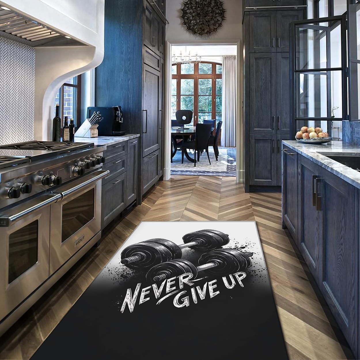 Motywacyjne dywaniki do fitnessu 200 x 300 cm czarno-szare hantle design dywan na siłownię trening nowoczesna dekoracja domu zmywalna cienka mata podłogowa