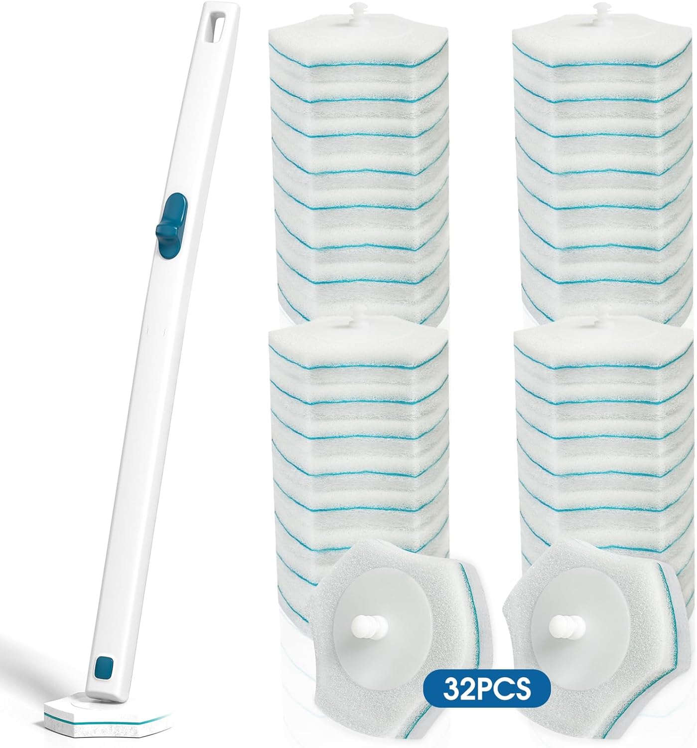 BALORIZ Disposable Toilet Brush Handle with 32 Count Toilet