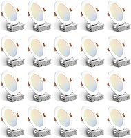 Amico 20 Pack 6 Inch 5CCT Selectable Ultra-Thin LED Recessed Lights, Dimmable Canless Downlight 1050LM 12W Eqv 110W ETL - Wafer Ceiling Light w/Junction Box