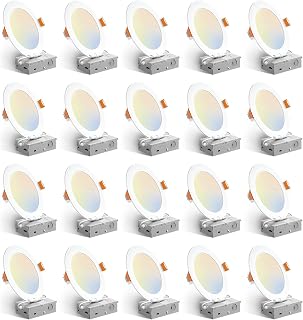 Amico 20 Pack 6 Inch 5CCT Selectable Ultra-Thin LED Recessed Lights, Dimmable Canless Downlight 1050LM 12W Eqv 110W ETL - Wafer Ceiling Light w/Junction Box