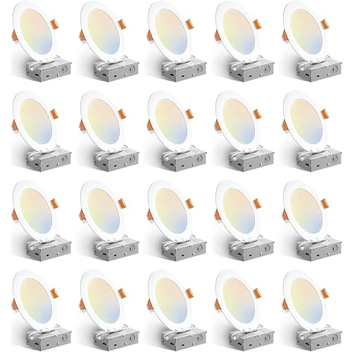 Amico 20 Pack 6 Inch LED Recessed Light with Junction Box, 5CCT, 1050LM