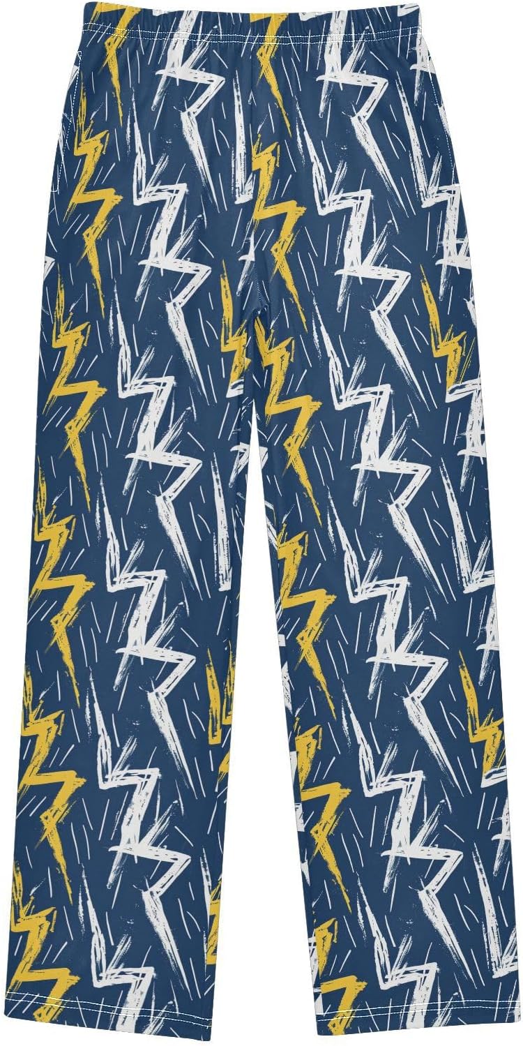 Yellow White Lightning Pajama Lounge Pants Long Pajama Bottoms Sleepwear with Pockets Elastic Waist for Christmas