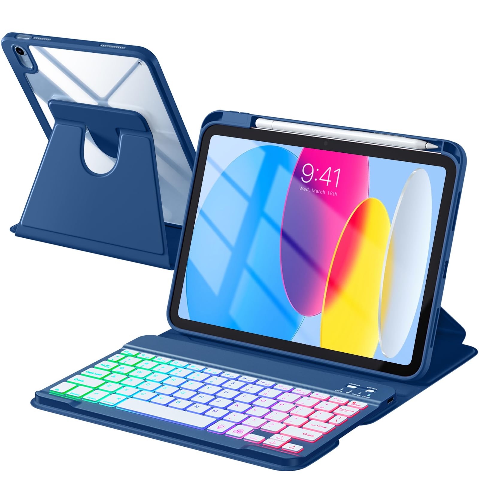 Kidopire Compatible with iPad 11th 10th Generation Case with Keyboard - Detachable Wireless Keyboard Case for iPad A16 11-inch 2025 & 10.9-inch 2022,