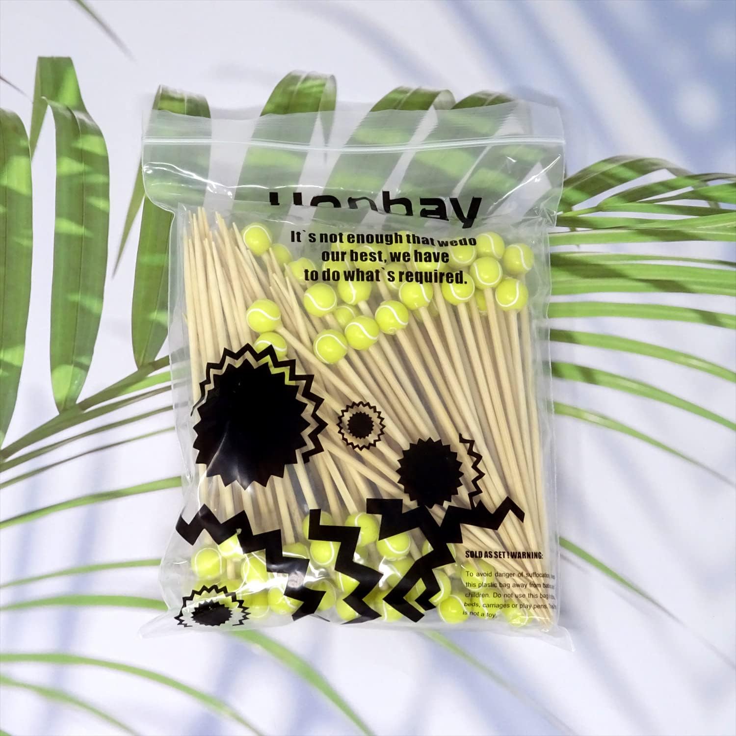 Honbay 100PCS Decorative Sports Ball Cocktail Picks Tennis Bamboo Fruit Toothpicks Wooden Cocktail Skewers for Appertizes Food Sport Party Favors