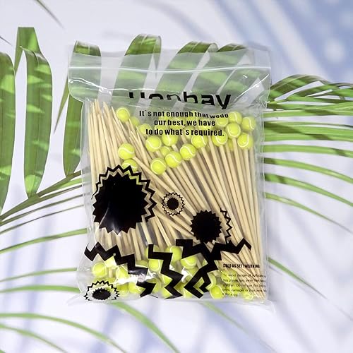 Miniatura 8 de Honbay 100 piezas decorativas de bola deportiva para cóctel, tenis, bambú, frutas, palillos de madera para cóctel, para aperitivos, recuerdos de