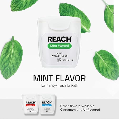 Miniatura 6 de REACH Hilo dental encerado, menta, removedor de placa para dientes, resistente a las trituraciones, el hilo dental se desliza suavemente, fácil de
