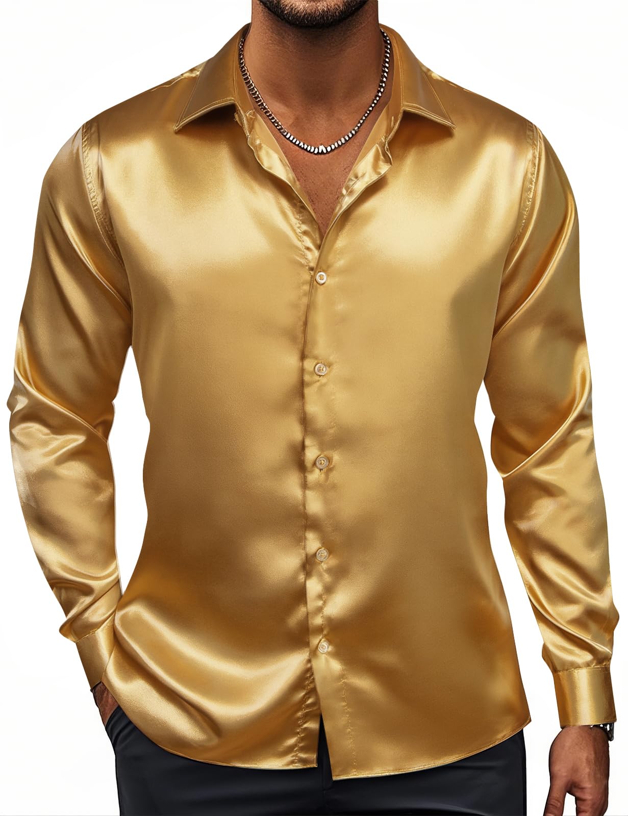 Hi-Tie Silk Satin Button Up Disco Shirt