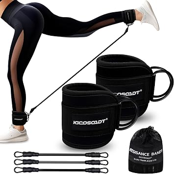 Ankle Resistance Bands with Cuffs, Natural Latex Tubes, 3 Levels for Leg and Glute Workouts, Padded Ankle Straps for Kickbacks, Hip Training and Home Gym Exercise for Women