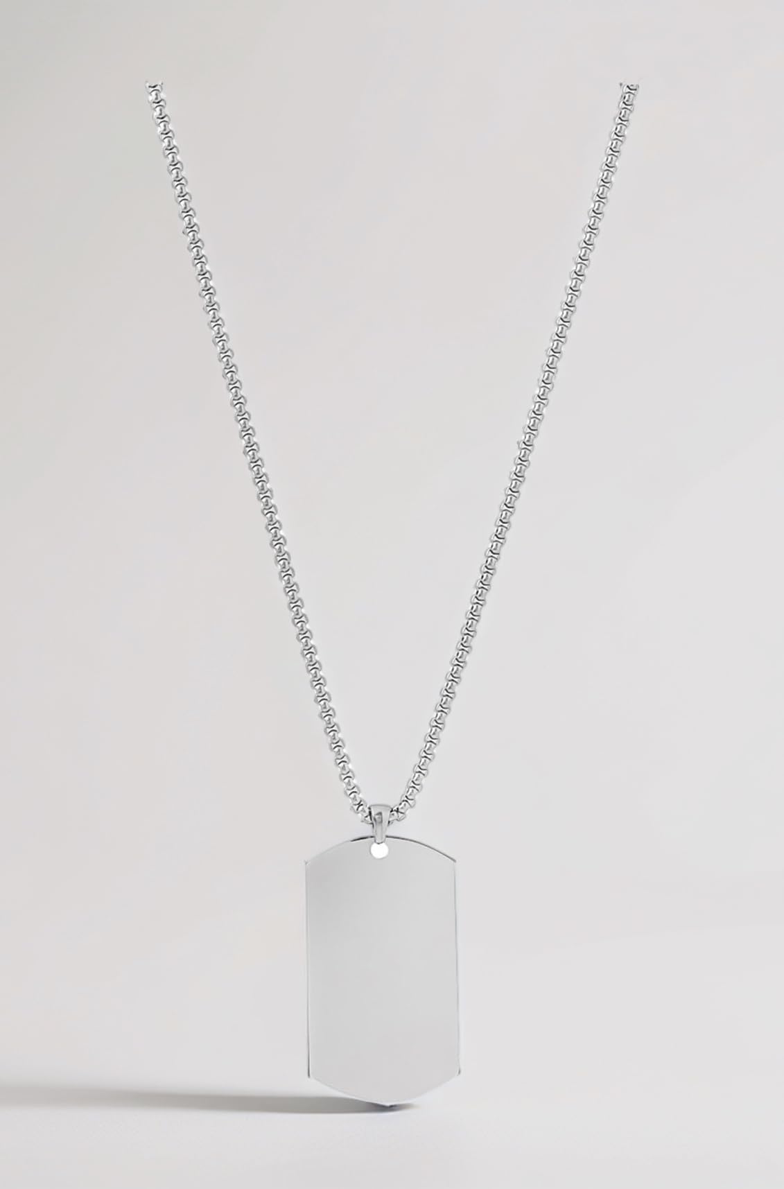 Stainless Steel Plain Silver 3 MM Tag Pendant Necklace Silver Plated Pendant for Men (Silver) (YCSSCH-TAG1BIG-SL)