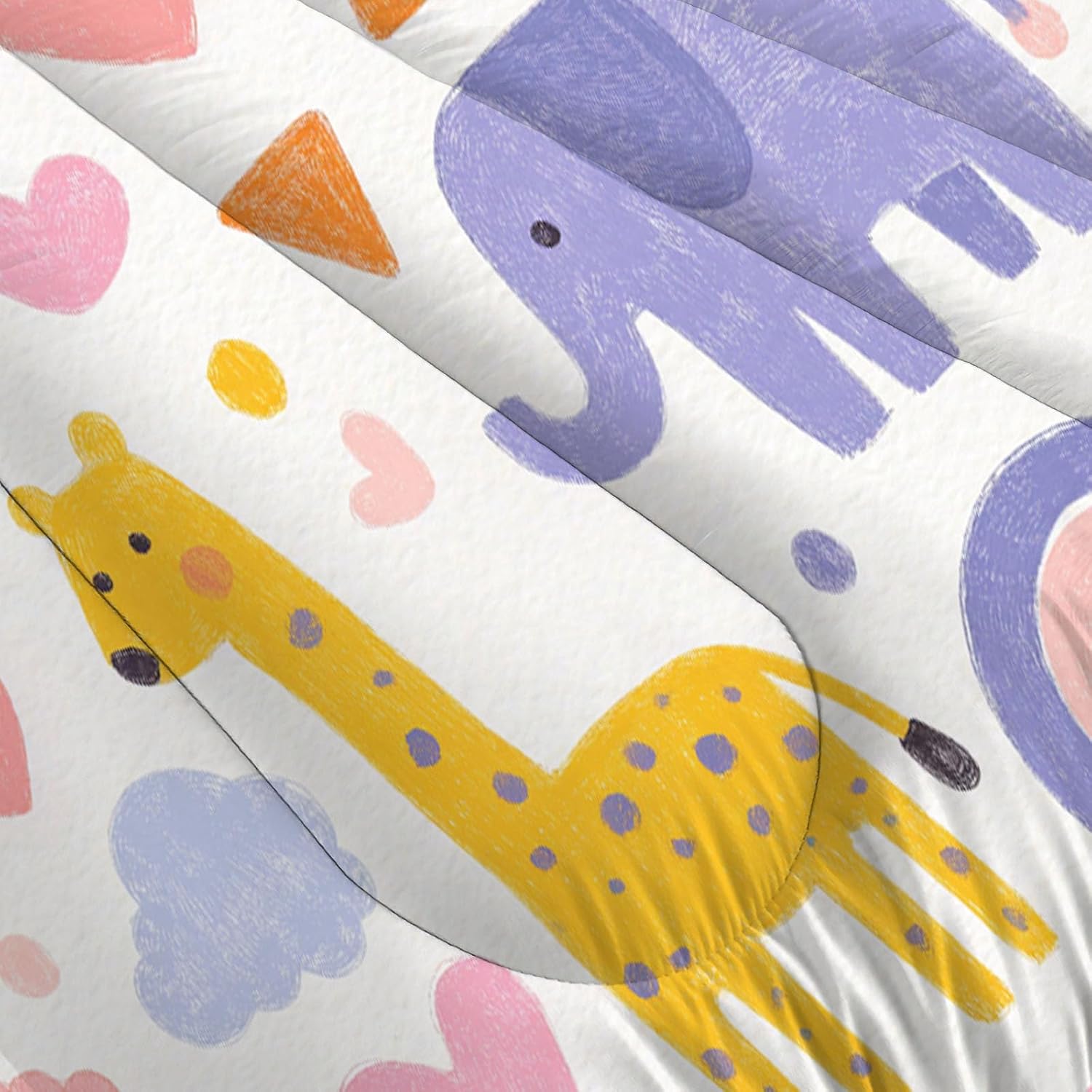 Queen Size Quilt Sets, Cartoon Animals Geometric Pattern Quilt Bedding with 2 Matching Pillowcases, 3 Pieces Children Posters Soft Medium Weight Comforter for All Season(90" x 90")