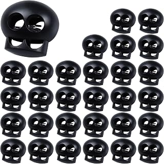 pson 30PCS Plastic Cord End Lock Stopper Toggle, Black Double Hole Fastener Slider Buttons, Round Clip End Stopper for Drawstrings, Shoelaces and Bags