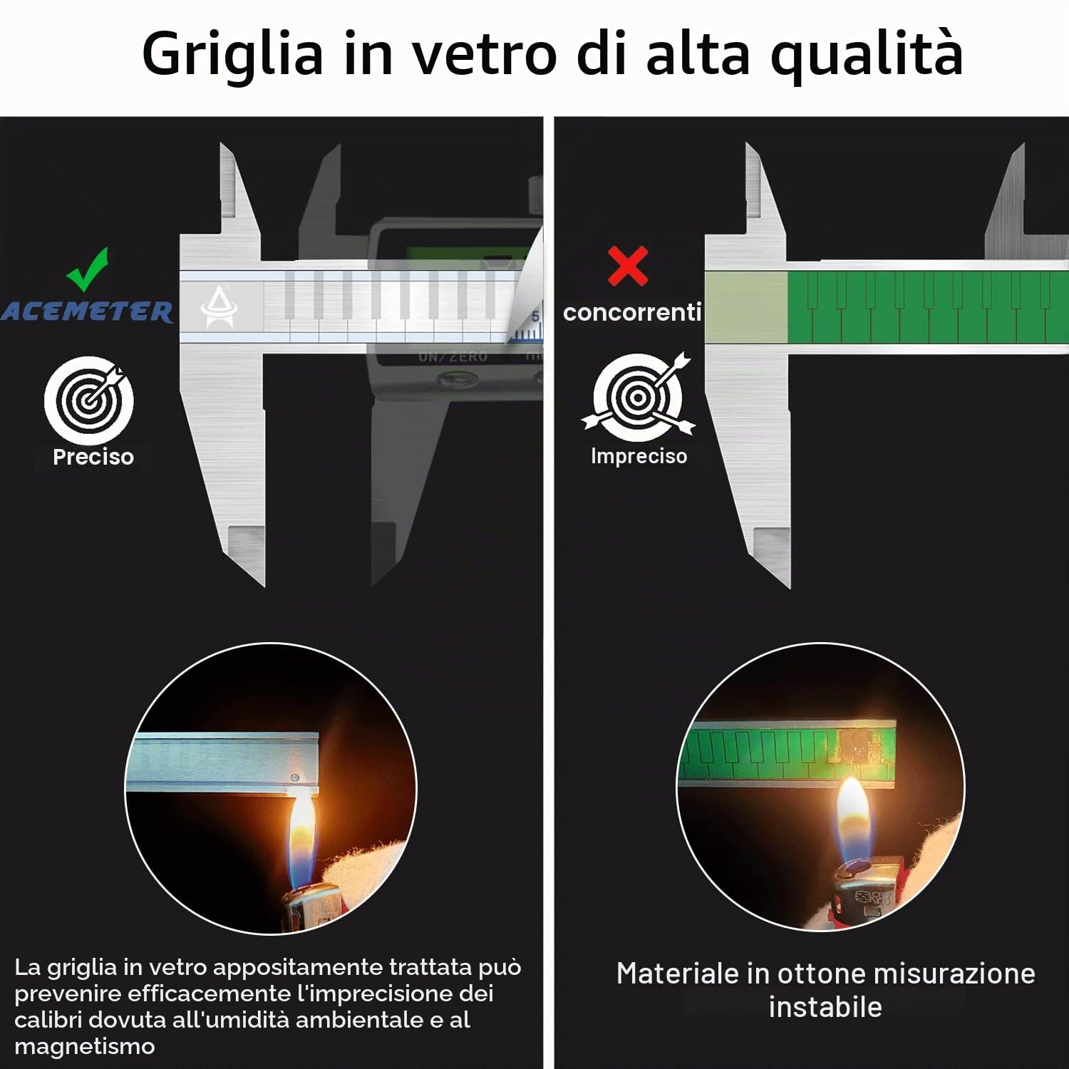 Calibro Digitale,ACEMETER Caliper metrico da 150 mm/6 pollice elettronico in acciaio inossidabile,con LCD Schermo Grande e Chiaro Più Preciso e batteria di ricambio,Design di protezione impermeabile