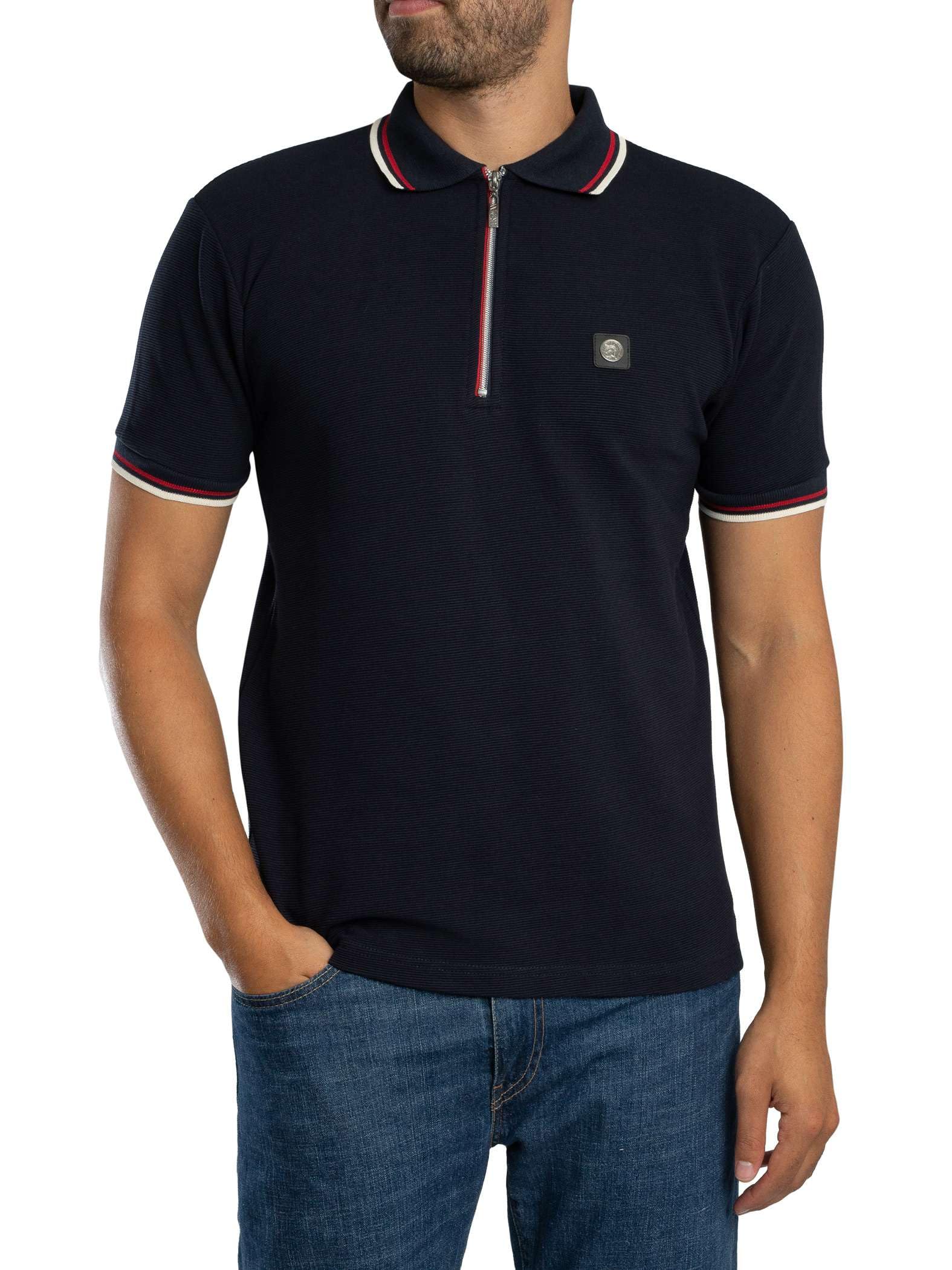 Trojan Men's Navy Ottoman Rib Zip Polo (Uk, Alpha, M, Regular, Regular, )