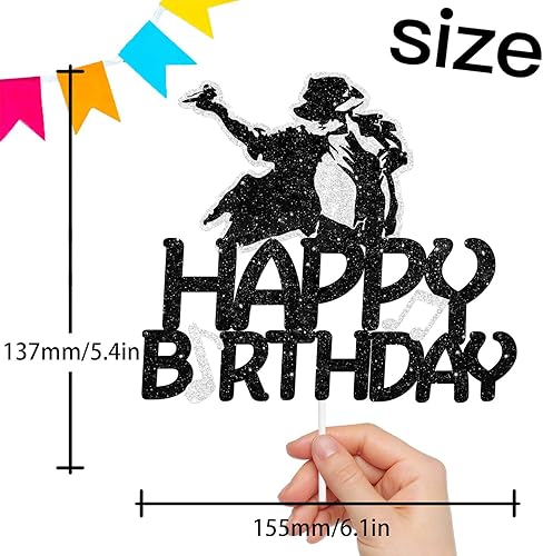 Miniatura 2 de Decoración de pastel de música con temática de feliz cumpleaños, púas de decoración con purpurina negra para silueta, aniversario, fiesta de