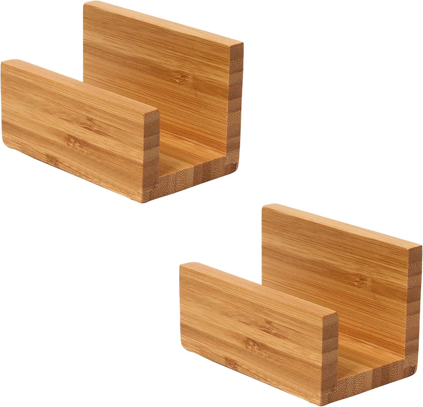 Anjmd 2 Pack Bamboo Wood Desktop Business Card Holder Display for Desk Sturdy Natural Bamboo Business Card Stand for Office Tabletop Counter Organizer