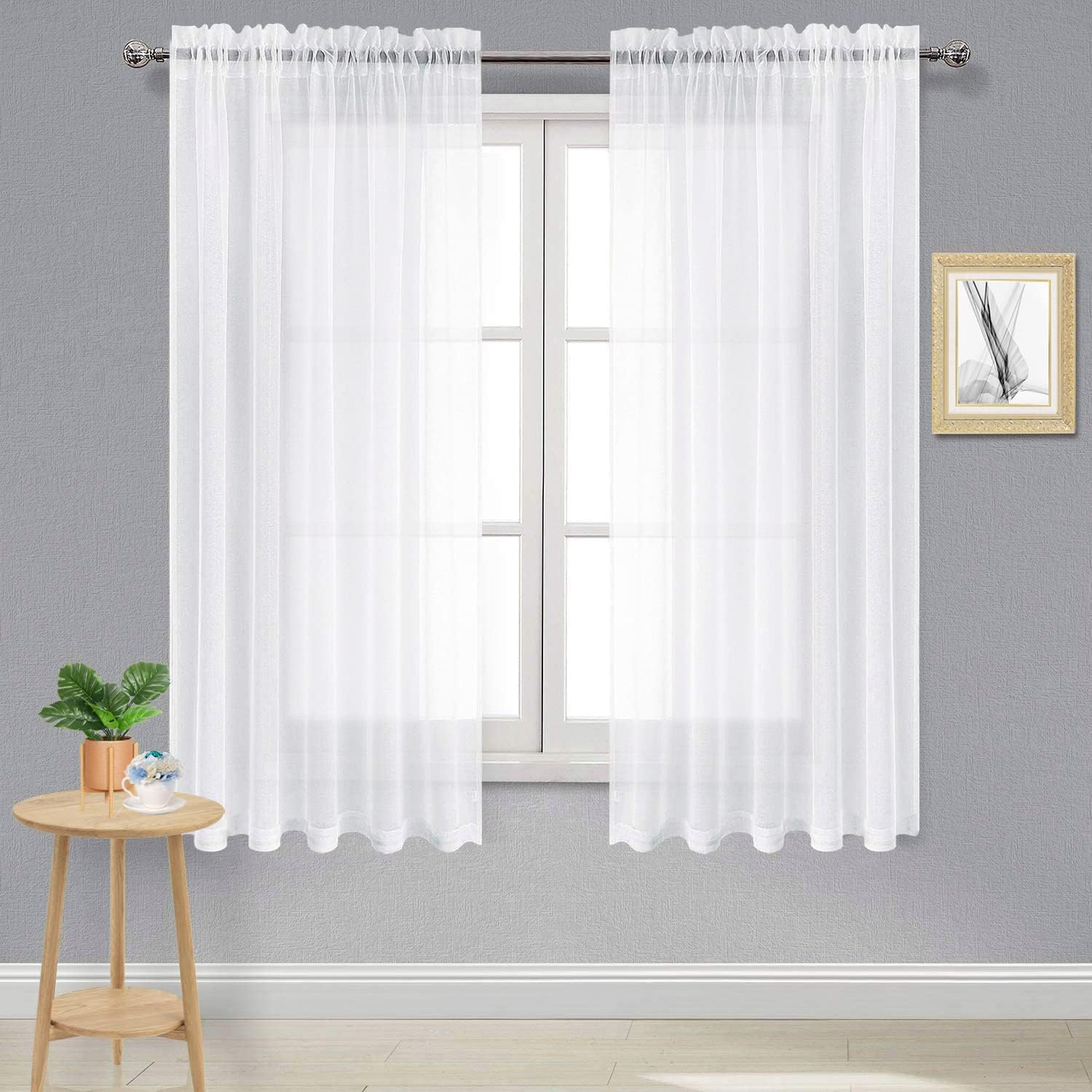 DWCN White Sheer Curtains Semi Transparent Voile Rod Pocket Curtains for Bedroom and Living Room, 60 x 63 inches Long, Set of 2 Panels White 60"W x 63"L (Pack of 2)