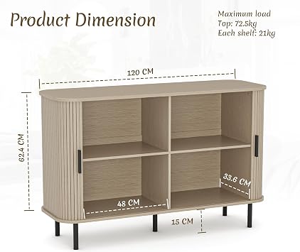 BonVache Sideboard Cabinet, Tambour Sliding Door Buffet Storage Unit, Beige