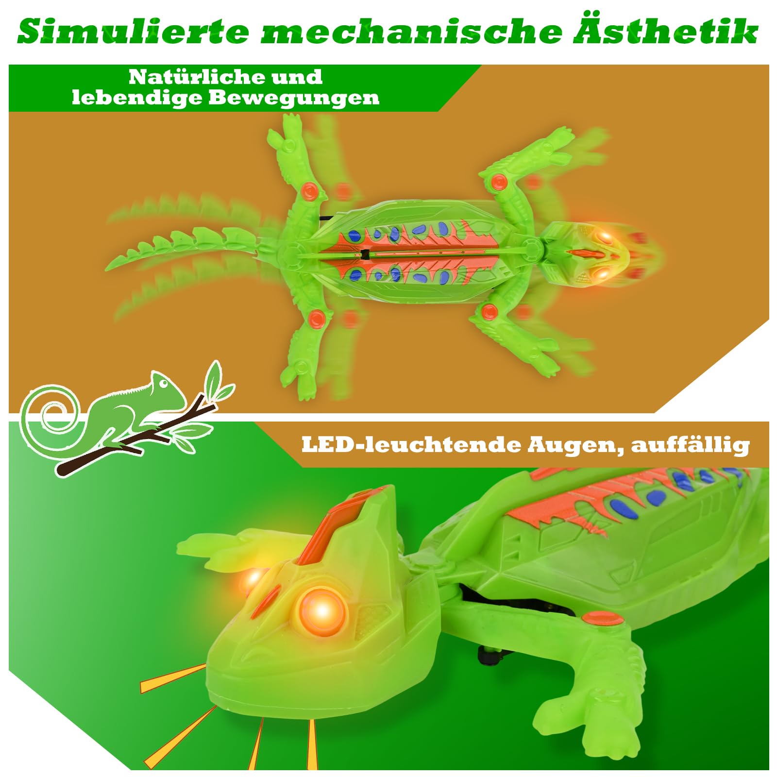 Ferngesteuert Wall Crawler Gecko, der an Wänden Decken Entlang Krabbelt, Wiederaufladbar Chamäleon, mit leuchtenden LED-Augen, Realistische Bewegunge, Spielzeug für Kinder ab 4+ Jahren (Chamäleon)