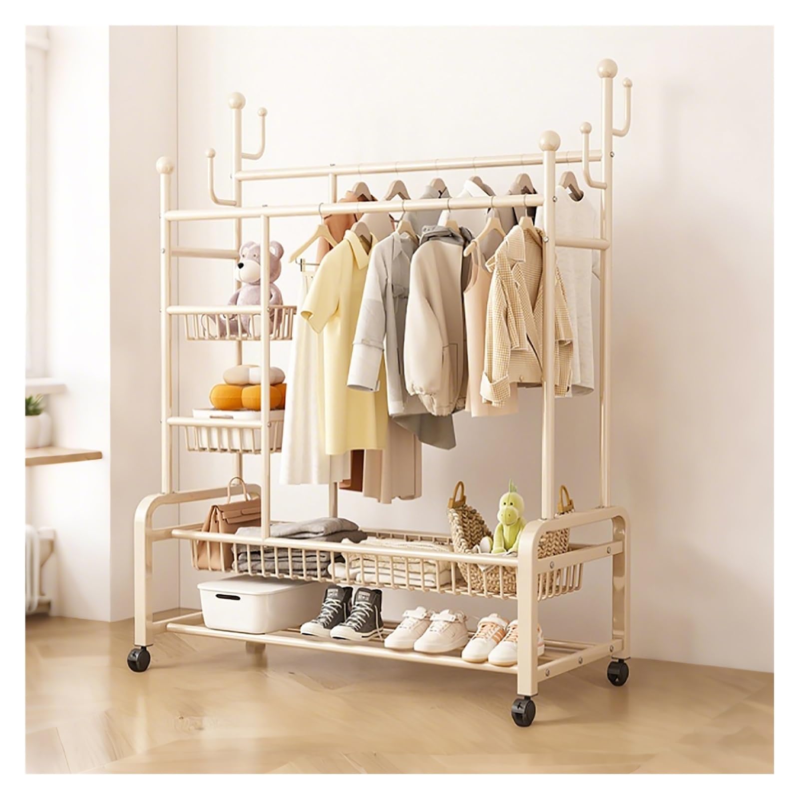 Lshtshf-ou Clothes Rack With Shelves Clothing Racks For Hanging Garment With Wheels Metal Portable Wardrobe For Bedroom Entry Hall(White,120cm/47.2in)