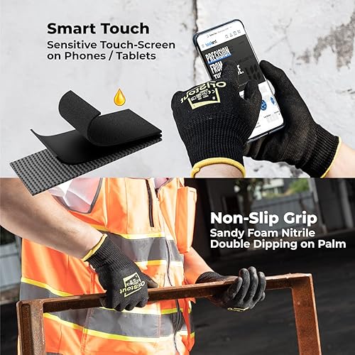 Miniatura 3 de toolant Guantes de trabajo resistentes a cortes Nivel 6, para pantalla táctil, revestimiento de nitrilo arenoso, agarre firme, para almacén, talla,