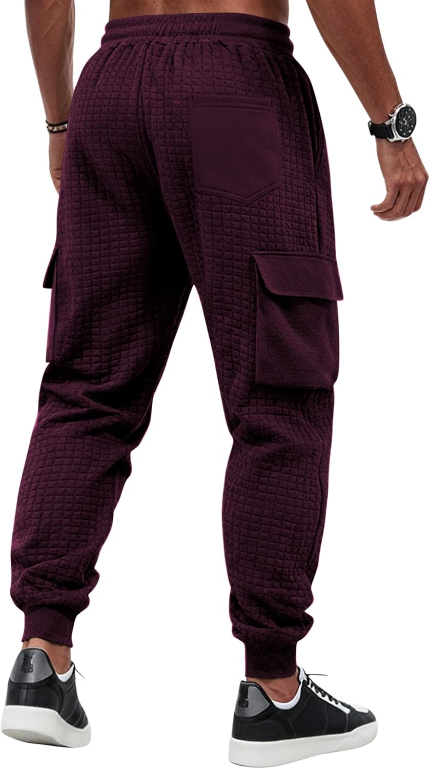 Mens Sweatpants Waffle Knit Pants Elastic Waist Drawstring Jogger Sweatpants with Pockets - Image 4