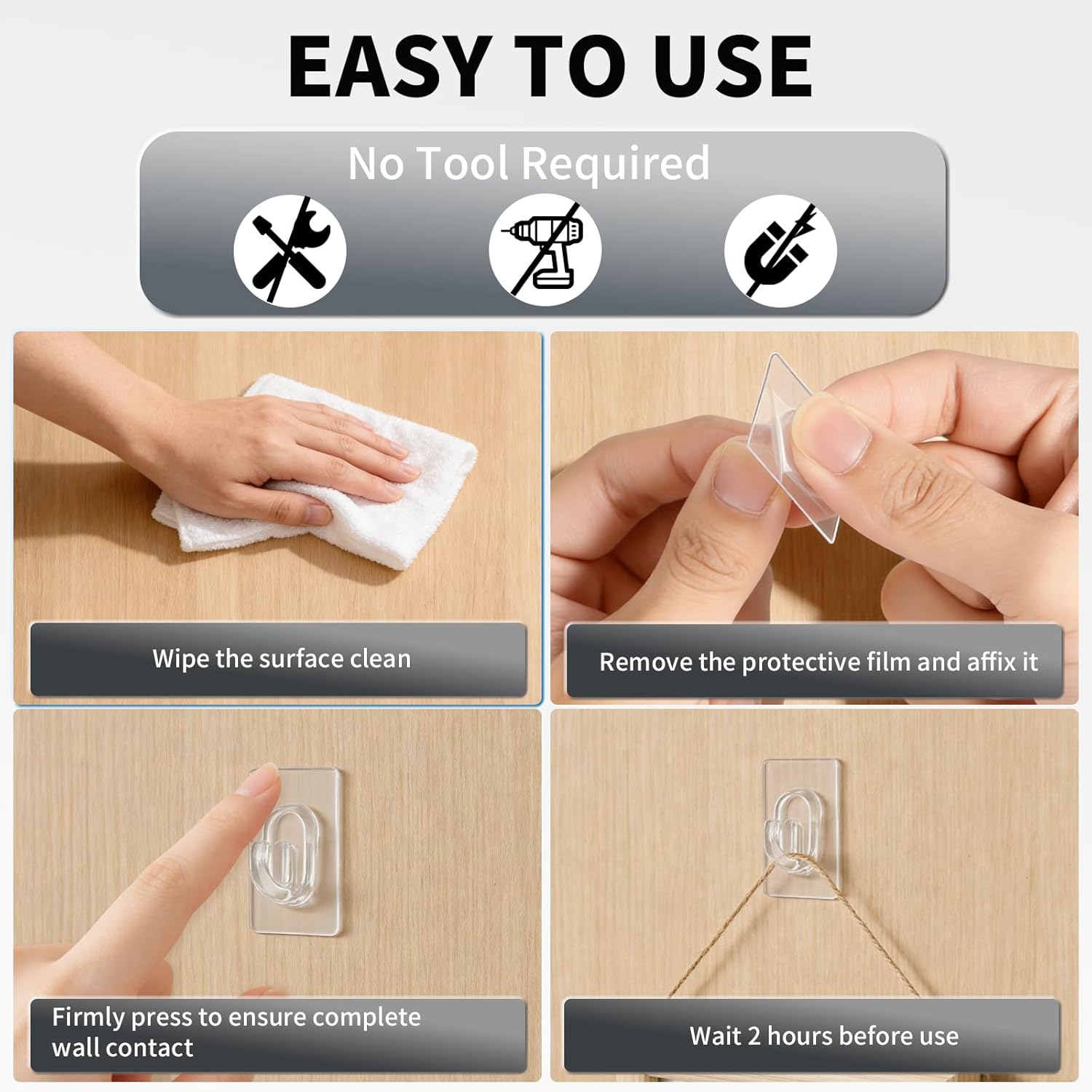 36 Pack Small Adhesive Hooks, Clear Mini Adhesive Wall Hooks, Damage Free Utility Hooks for Hanging Decorations,Wires and Pictures