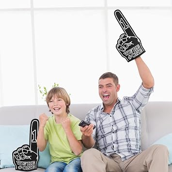 Sotiff 3 Pcs Giant Foam Finger 18 Inch We're Number 1 Foam Hand Cheerleading Pom Pom Cheer Supplies for Football Basketball Soccer Sports Events Team Spirit Games School Business(Black)