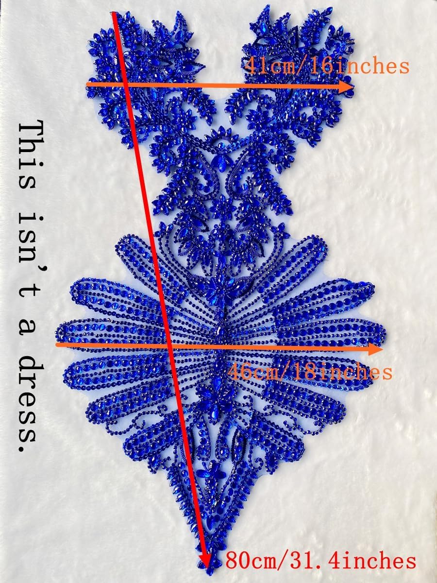 Large Size Pure Hand-Sewing Bodice Glass Rhinestones Appliques Crystal Bead Trim Patches DIY Luxury Accessories for Dress Clothing (Clear AB)