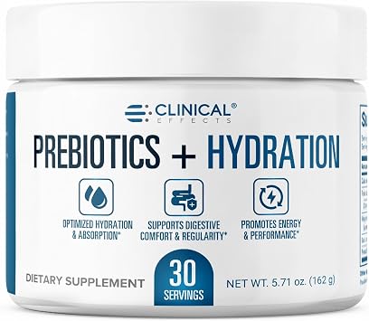 Clinical Effects Prebiotics + Hydration Powder 30 Servings | Prebiotic Fiber, Electrolytes, L-Theanine & N-Acetyl L-Tyrosine | Digetstive Support, Hydration & Focus Support | Made in USA