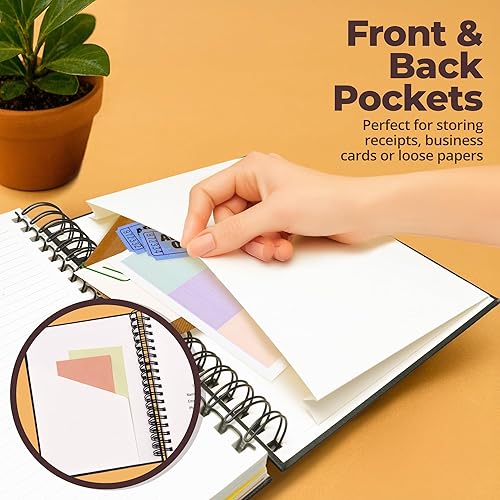 Miniatura 6 de Cuaderno de espiral forrado de cuero de tapa dura de 8 x 10 pulgadas con divisores extraíbles, color negro, 300 páginas, 5 materias, cuaderno de