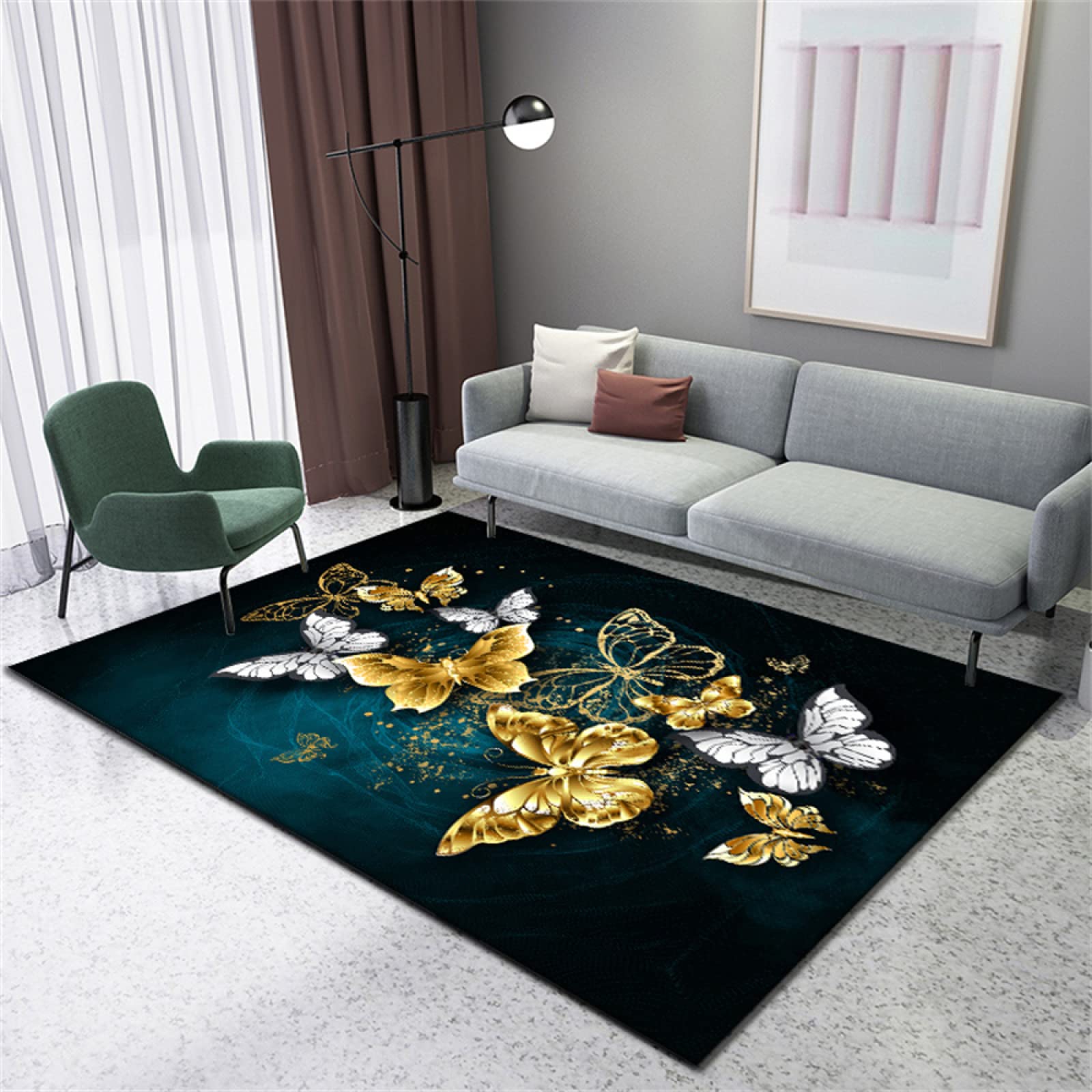 Tapis de salon bleu 70x140cm tapis enfant fille antidérapant chambre