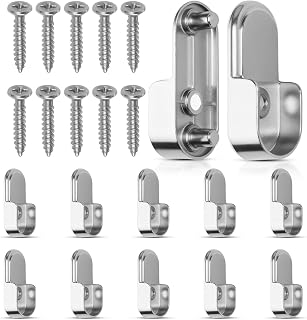 10PCS Oval Closet Rod End Supports closet rods bracket for rod & Metal Wardrobe Bracket Rods Holders with Rear Facing 6.5mm Pins Fit for 15x30mm Oval Rod