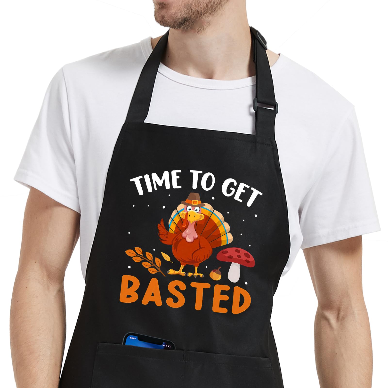 Divertidos delantales navideños para hombres y mujeres con bolsillos, delantal de otoño para cocinar cocina, regalos para Acción de Gracias, Halloween, Negro -, talla única
