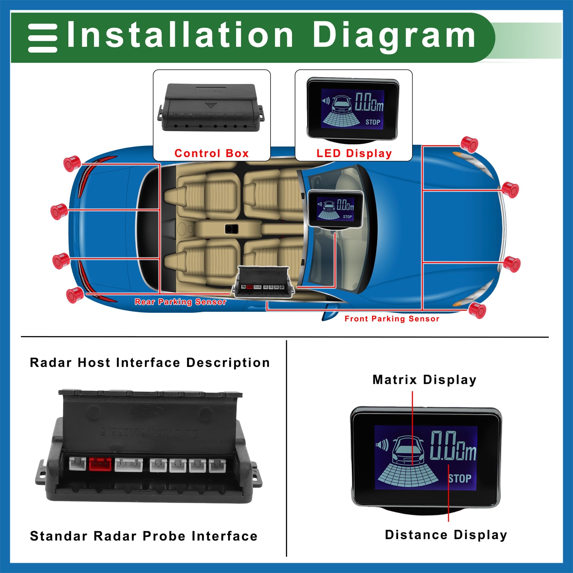 A ABSOPRO Système Universel De Radar De Recul Pour Voiture Avec Avertissement Sonore De Distance De Détection De 4 Capteurs De Stationnement rouge Remplacement d'article