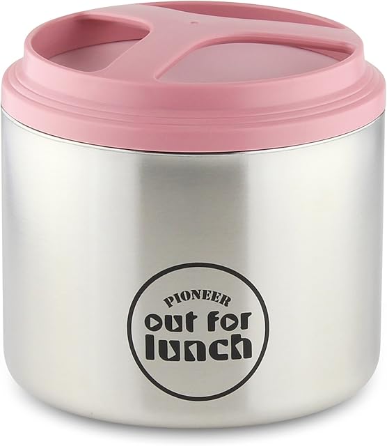 Pioneer HIB-1000/P Vacuum Insulated Lunch Box, Leak-Proof Food/Soup Flask with Extra Wide Opening, 4 Hours Hot 8 Hours Cold, 18/10 Stainless Steel - Pink, 1 Litre