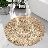 Chardin home Beige Round Bath Mat | 2 feet Boho Bathroom Rug | Also Perfect for Kids Rooms, Nurseries, Bedside, dorms, Half Baths and Powder Rooms | Machine Washable, Soft & Plush