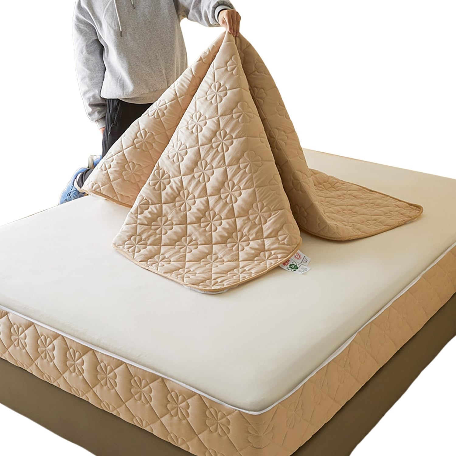 Mattress Protector with Full Zip, 4-Side Zippered Removable Cover, Quilted Breathable Mattress Cover Non-Waterproof, Dustproof Encasement for Moving Storage(Khaki,90x200x30cm)