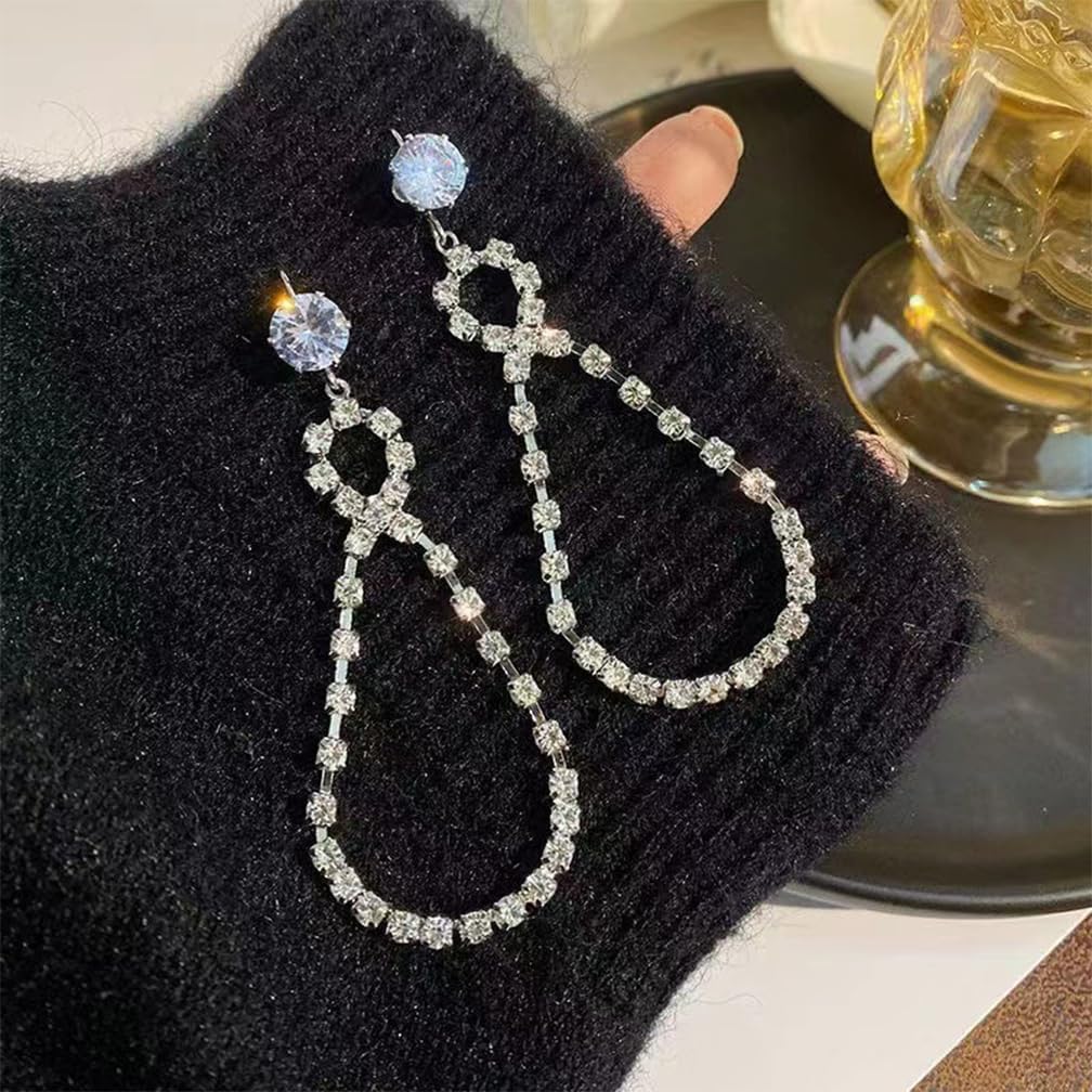 Sparkly Rhinestone Wedding Prom Dangle Earrings for Women Long Bling Crystal Bride Dangling Earring Saprkling Teardrop Statement Jewelry Accessories - Image 5