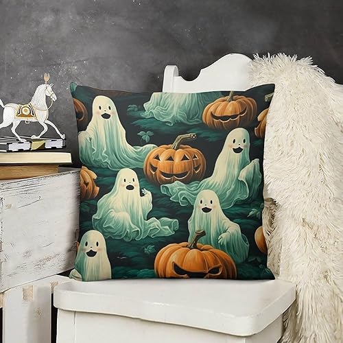 Cojines Decorativos para Sala, Fantasmas y Calabazas, Funda de cojín rústica de Halloween, para decoración del hogar al aire libre, 12 x 12