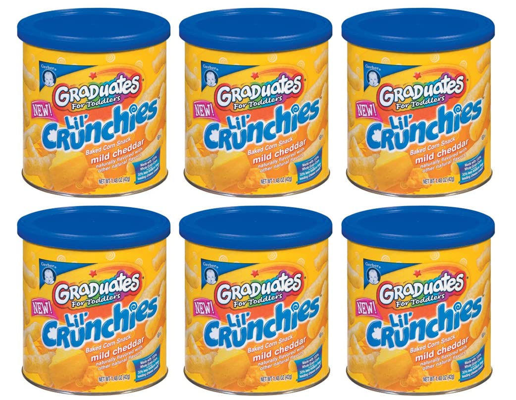 Gerber Snacks for Baby Lil’ Crunchies, Mild Cheddar, Non-GMO Baked Grain Snacks with No Artificial Flavors, Made for Crawlers, 1.48-Ounce Canister (Pack of 6)