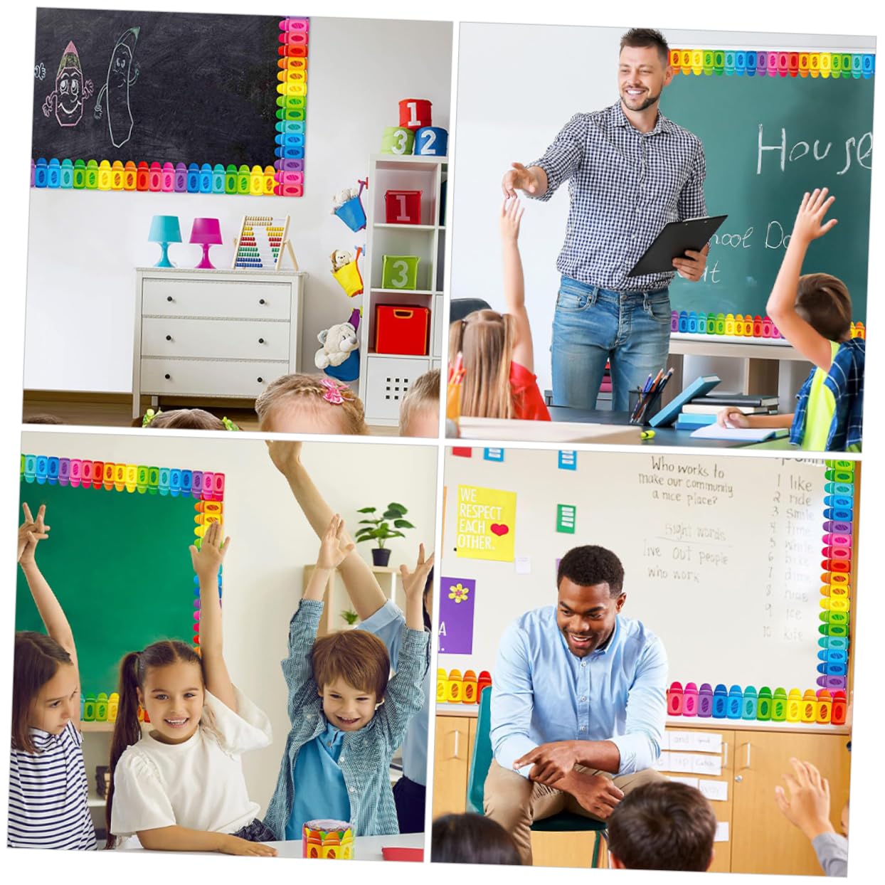 jojofuny 3 Rollen Randaufkleber Mit Buntstift Dekorationen Lehrreich Vinyl Grenzaufkleber Tafel Klassenzimmer Klassenzimmeraufkleber Pinnwand- Aufkleber Aus Beschichtetem Papier