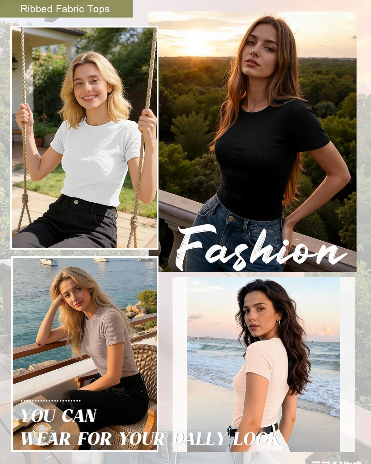 FULFIDREAM 3 Pack Womens Tops Ribbed Cotton Short Sleeve Crew Neck Fitted Slim Soft Basic Plain Solid Layering Summer Casual - Image 5