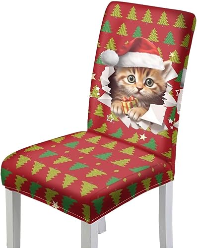 Vista 2 de Rnyleeg Juego de 6 fundas protectoras para sillas de comedor de Navidad, sin brazos, diseño de árbol de Navidad, para sala de estar, diseño de árbol