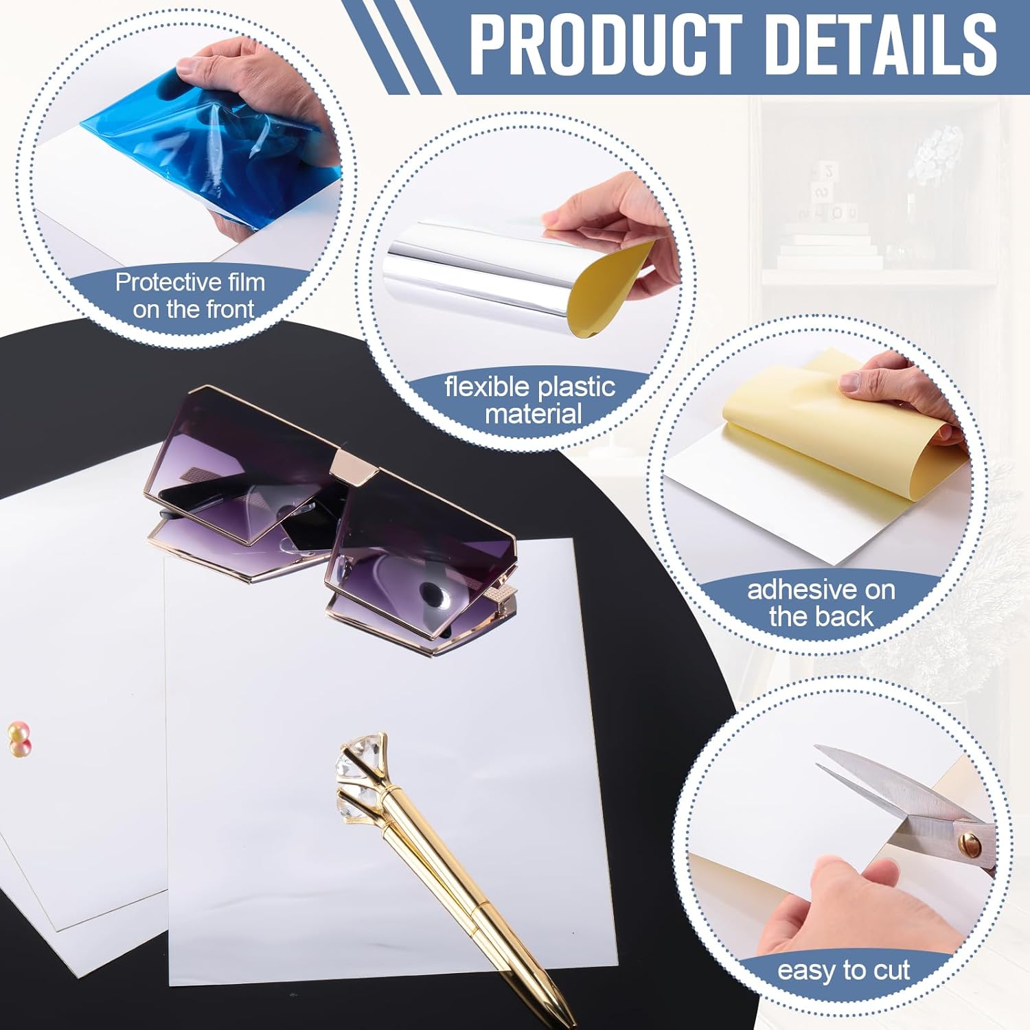 Suzile 120 Pcs Flexible Mirror Sheets Self Adhesive 8'' x 6'' PET Plastic Mirror Stickers for Walls Non Glass Protective Film Reflector Sheets for DIY Home Wall Decor