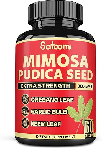 Cápsulas de semillas naturales de Mimosa Pudica de 3875 mg con orégano ajo hoja de neem y otros apoyo intestinal y digestivo