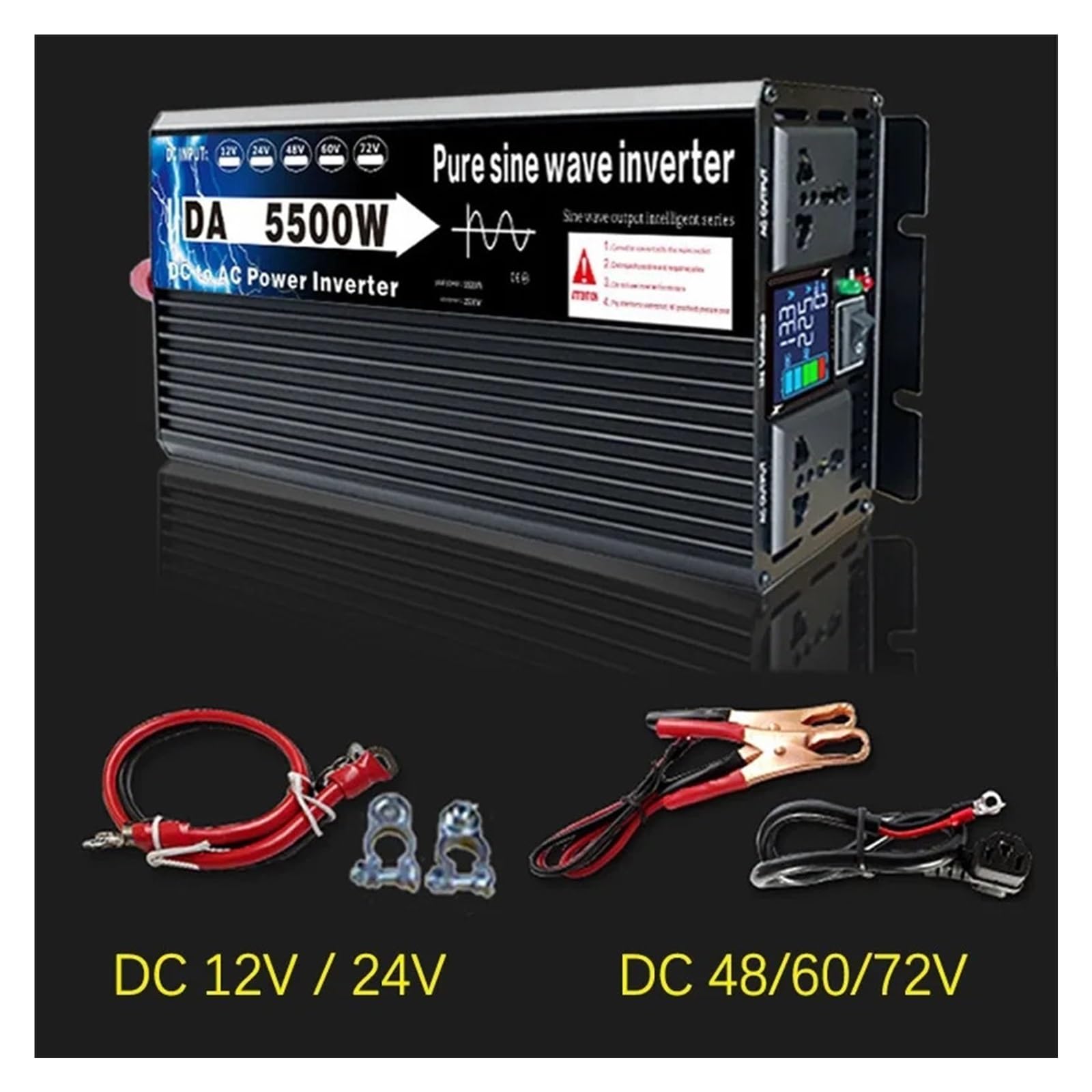 Inversor de Onda sinusoidal Pura DC 12/24/48/60/72V a AC V Solar Fuera la Red Convertidor Transformador for automóvil Hogar(3500W,60V,60hz)