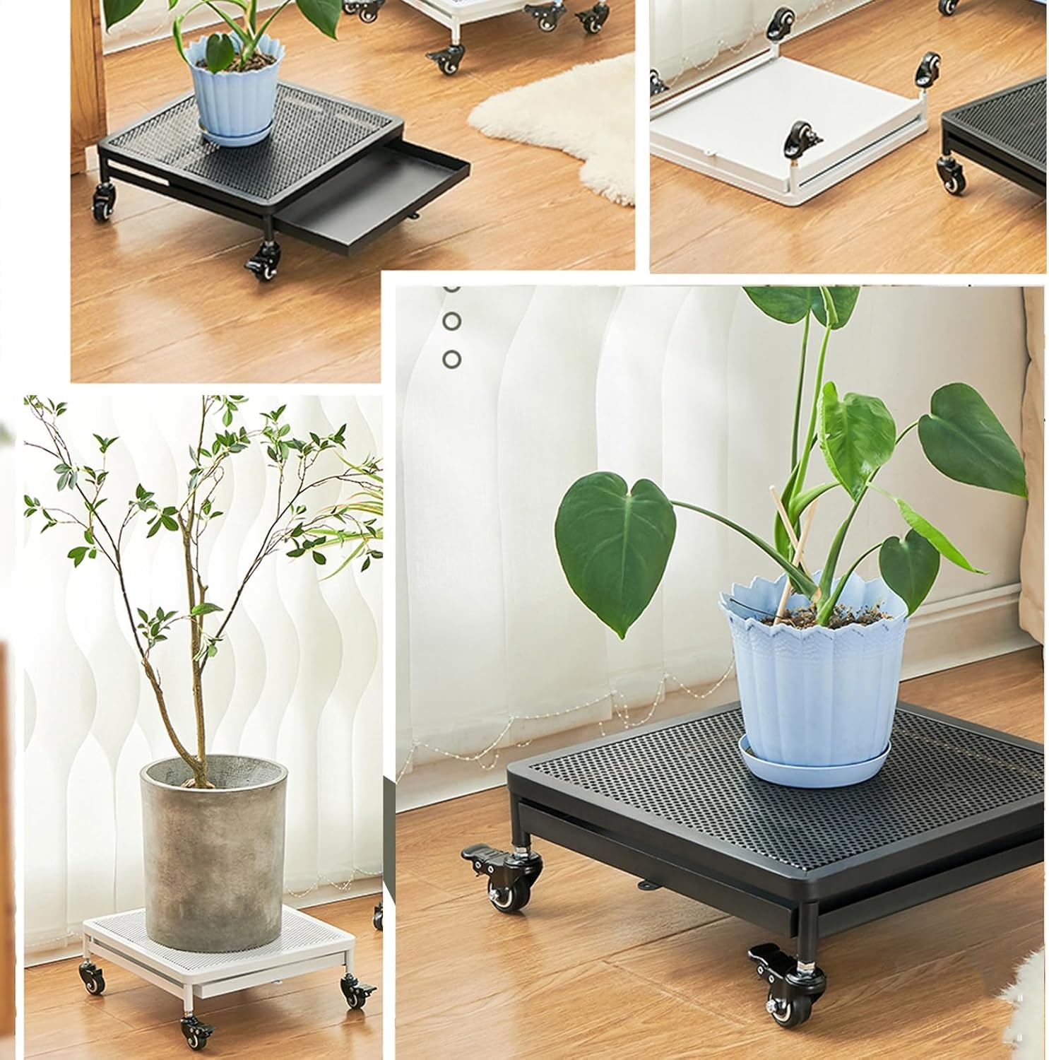 Plant Trays for Pots with Water Tray, Air Conditioner Drip Pan with Wheels Rolling for Catching Spills or Leaks from Fridges, Air Conditioners(White,40 * 50 * 14cm/16 x 20 x 6 in)