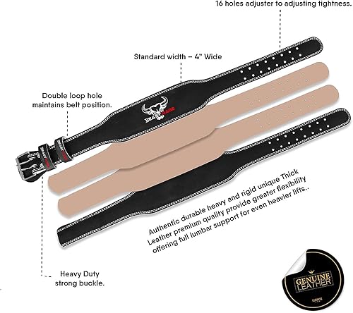 Miniatura 4 de BEAST RAGE Cinturón de levantamiento de pesas de cuero resistente para gimnasio, culturismo, entrenamiento, levantamiento de pesas, orificios